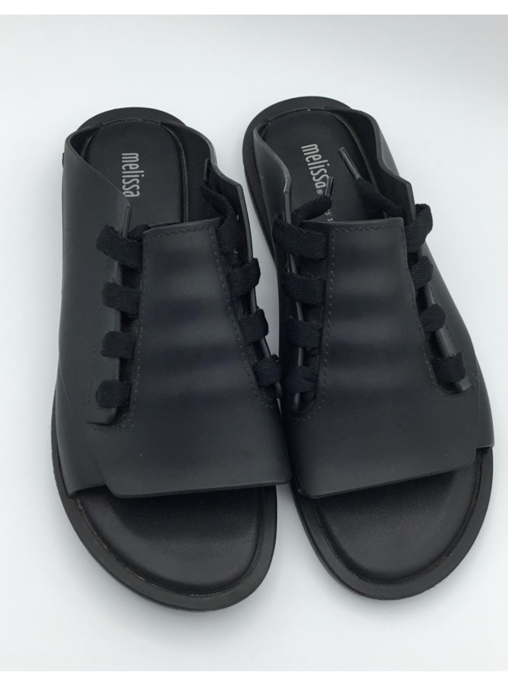 Melissa woman’s Black Open-Toe Slide Sandals with Elastic Lace